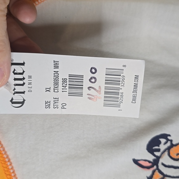 Cruel Jeans Orange and White Long Sleeve Tee with Vintage Graphic, Size XL, NWT - Picture 4 of 5